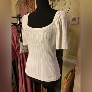 Tahari Ivory Knit Square Neck Top